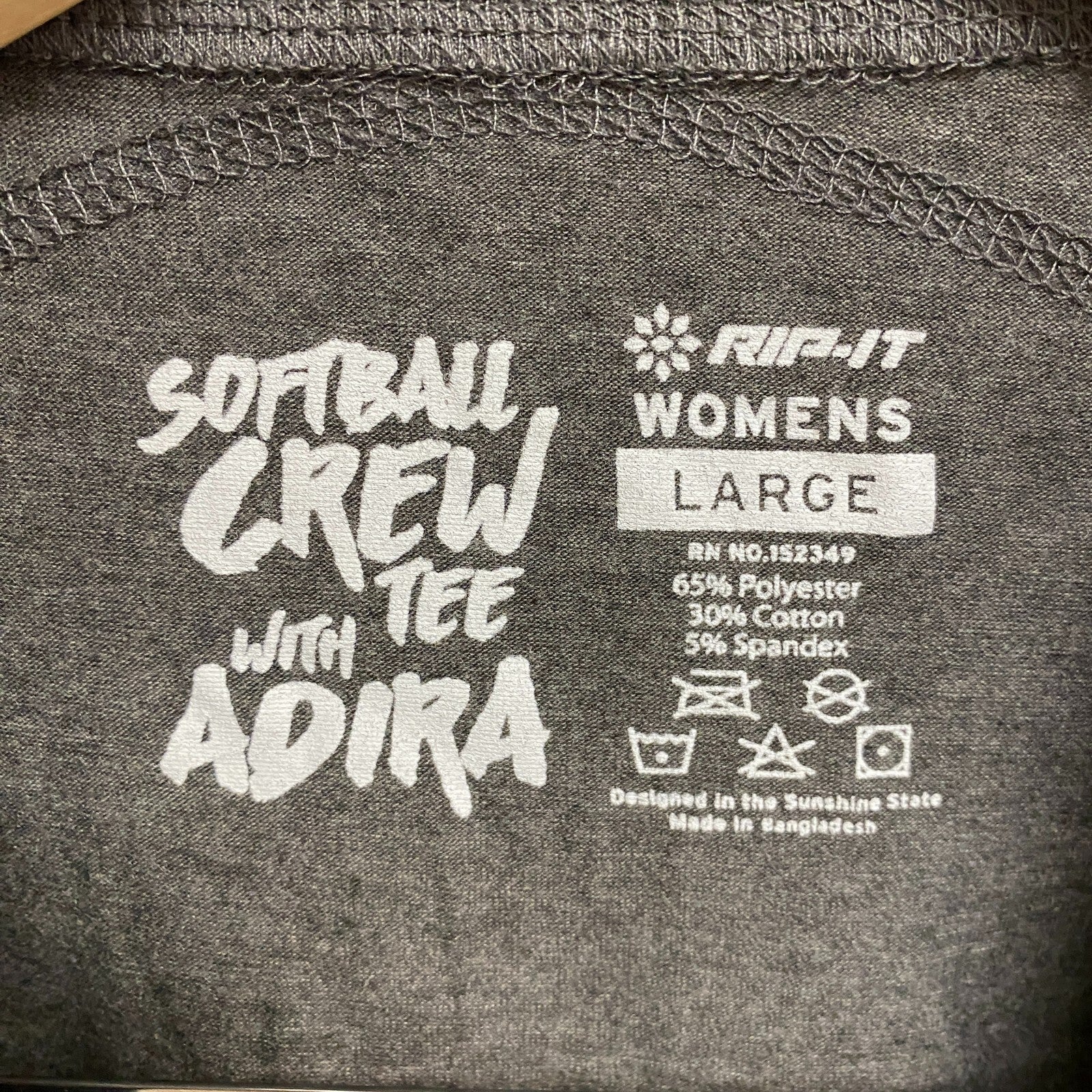 RIP-IT Woman's  Short Sleeve Crew Tee with Adira Plain Dark Grey BQ9776