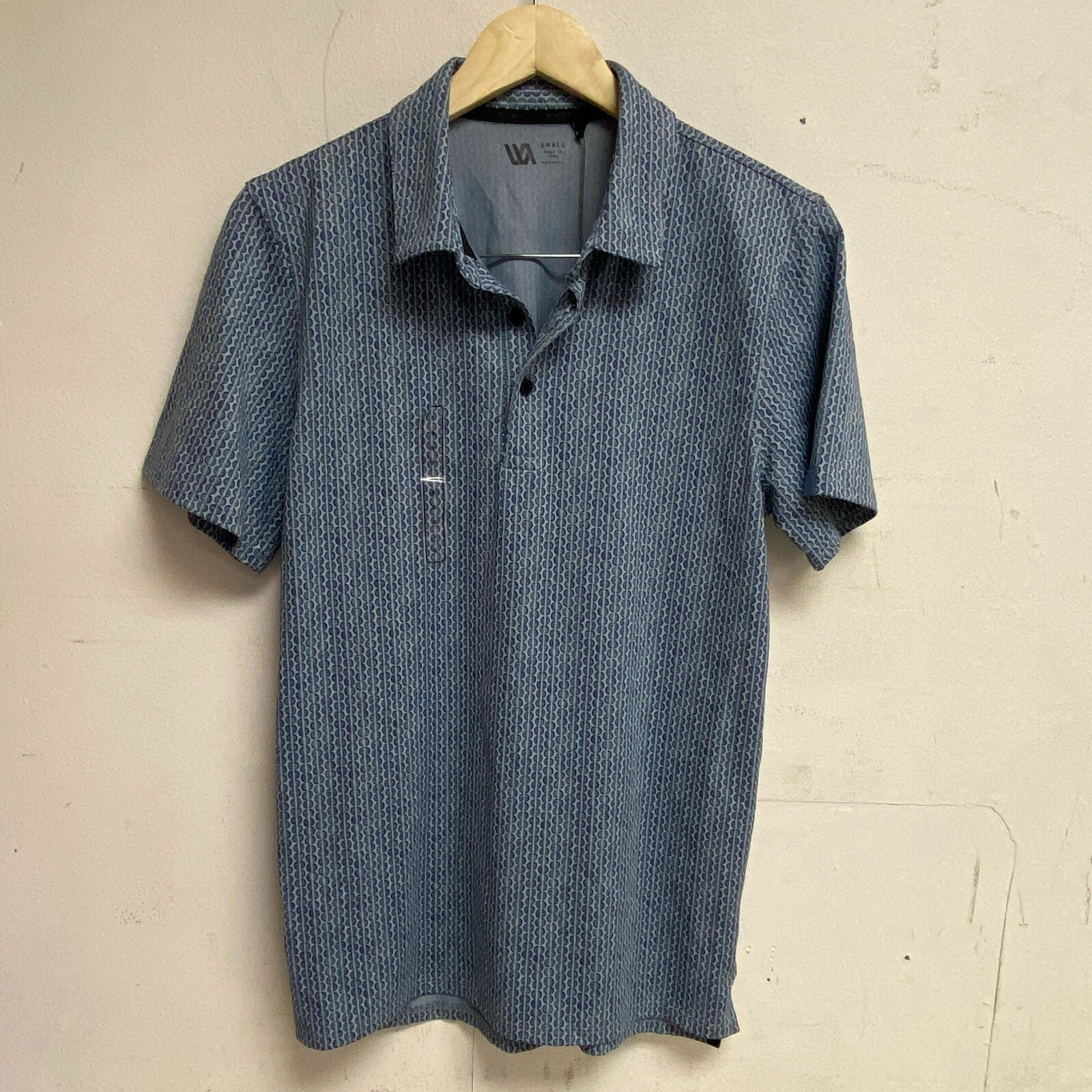 VRST Mens Geo Pique Print Polo Geo Navy Short Sleeve Summer Stylish MVG10016