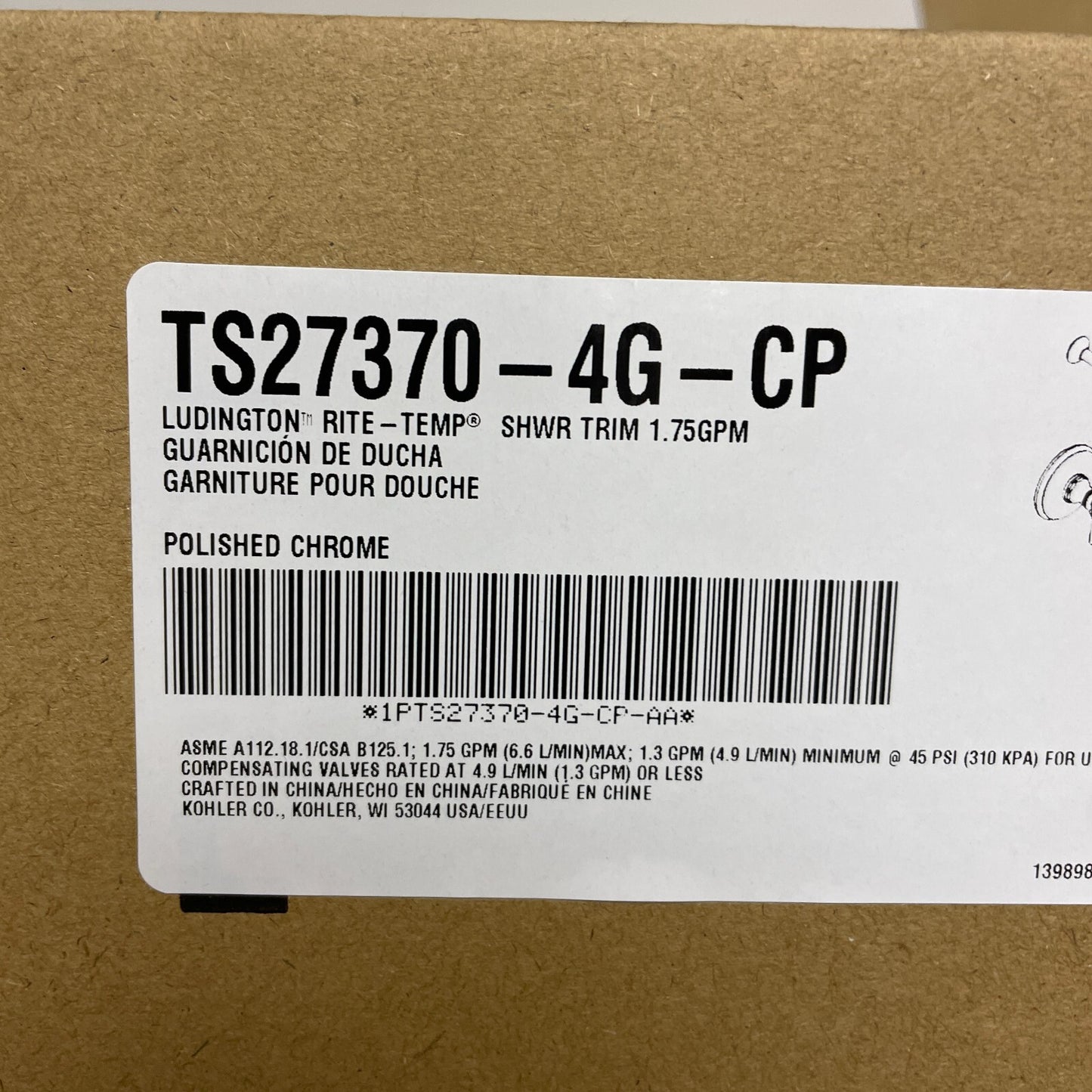 Kohler Ludington Rite‑Temp Shower Faucet Trim Set Polished Chrome TS27370‑4G‑CP