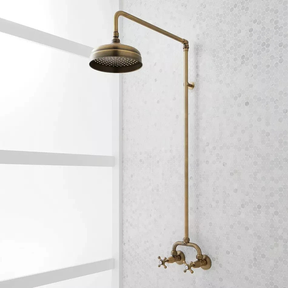 Signature Hardware Baudette Exposed Pipe Wall-Mount Shower with Rainfall Shower