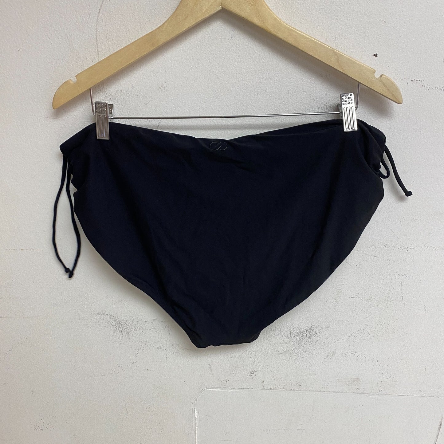 calia WOMENS Swim Adjustable Rise Bikini RUCHED BOTTOM PURE BLACK WSA20402 New!