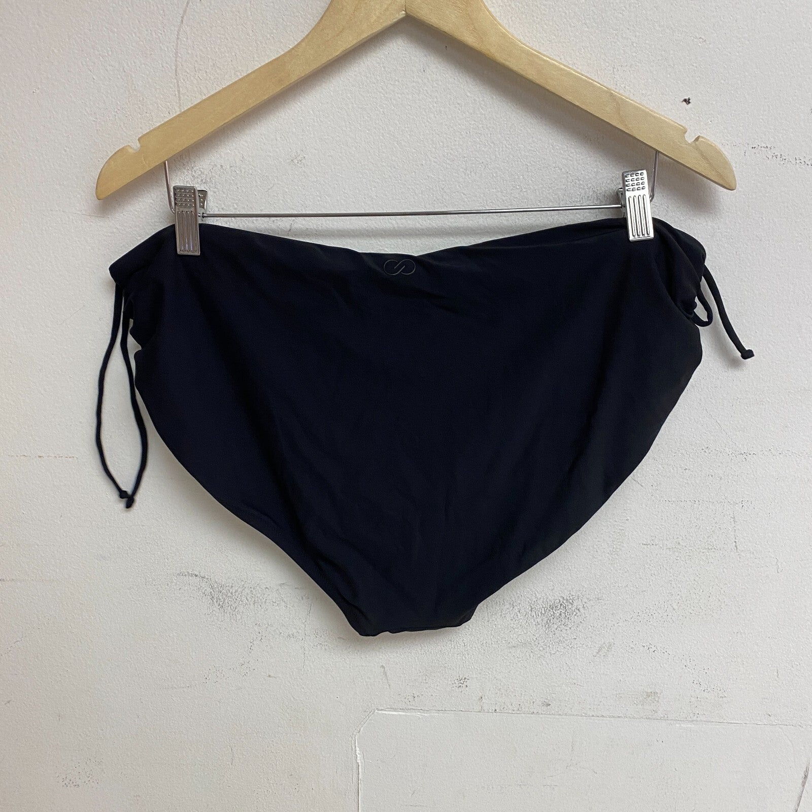 calia WOMENS Swim Adjustable Rise Bikini RUCHED BOTTOM PURE BLACK WSA20402 New!