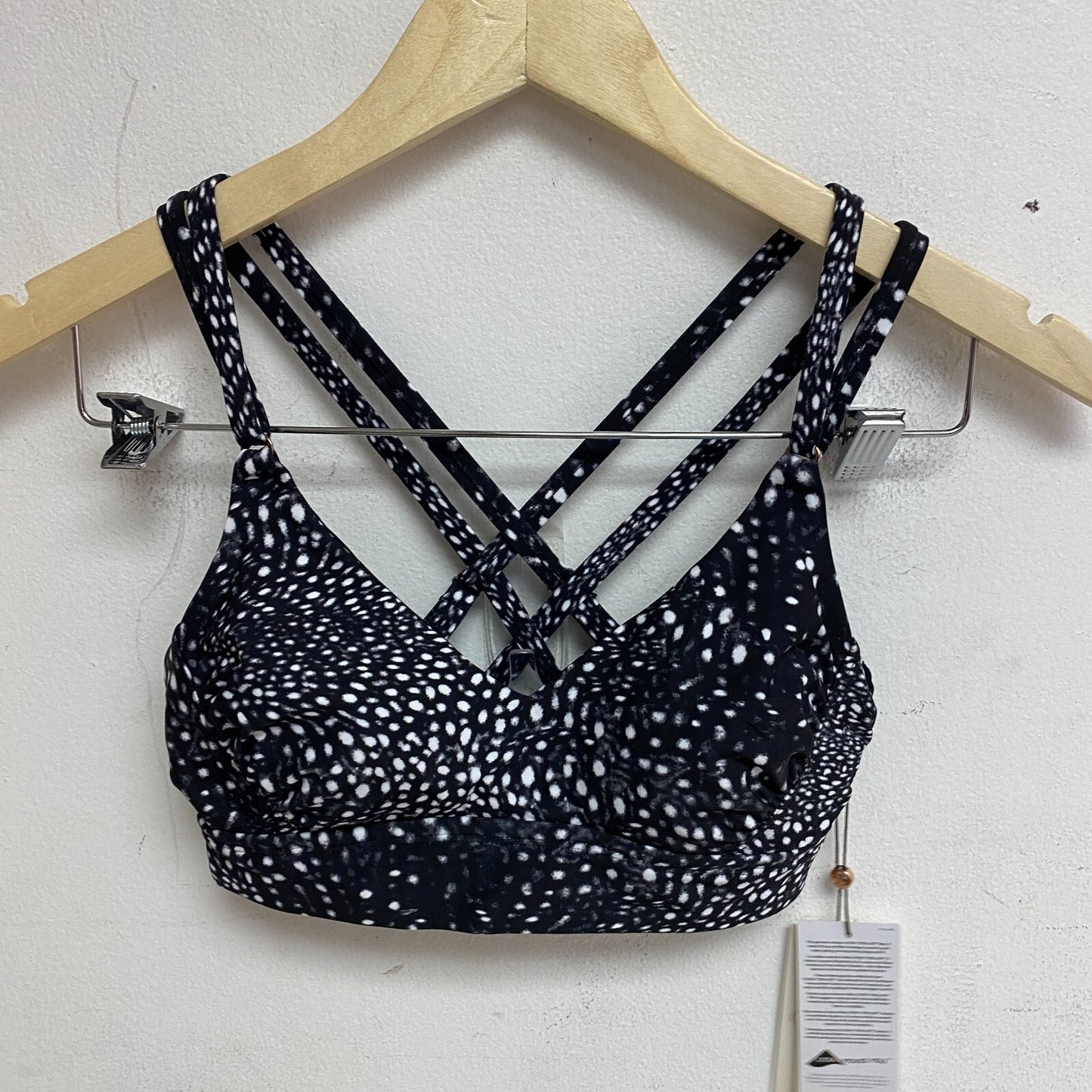 Calia Women's Strappy Racerback Bikini Top Deep Sea Dots Pure Black WSA23223PRT