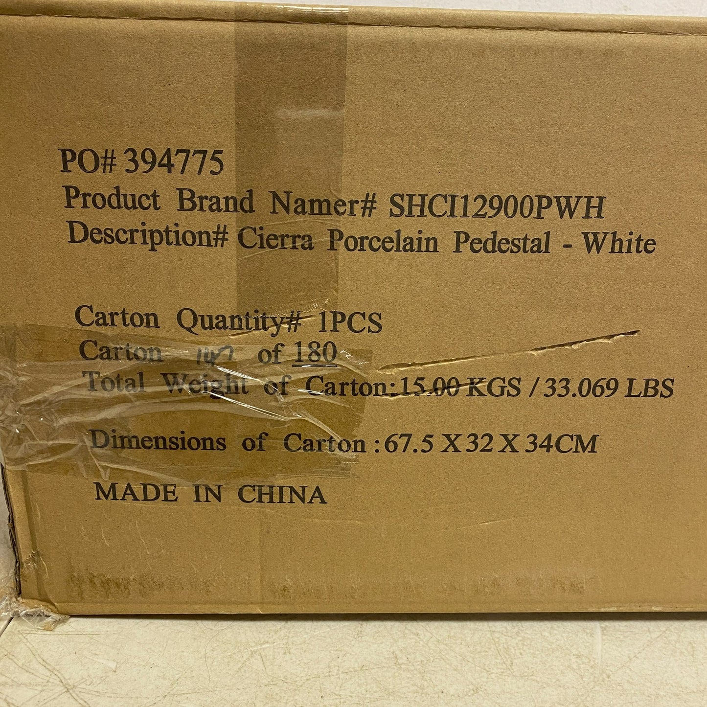 Signature Hardware Cierra Porcelain Pedestal Sink - 8" Centers - White