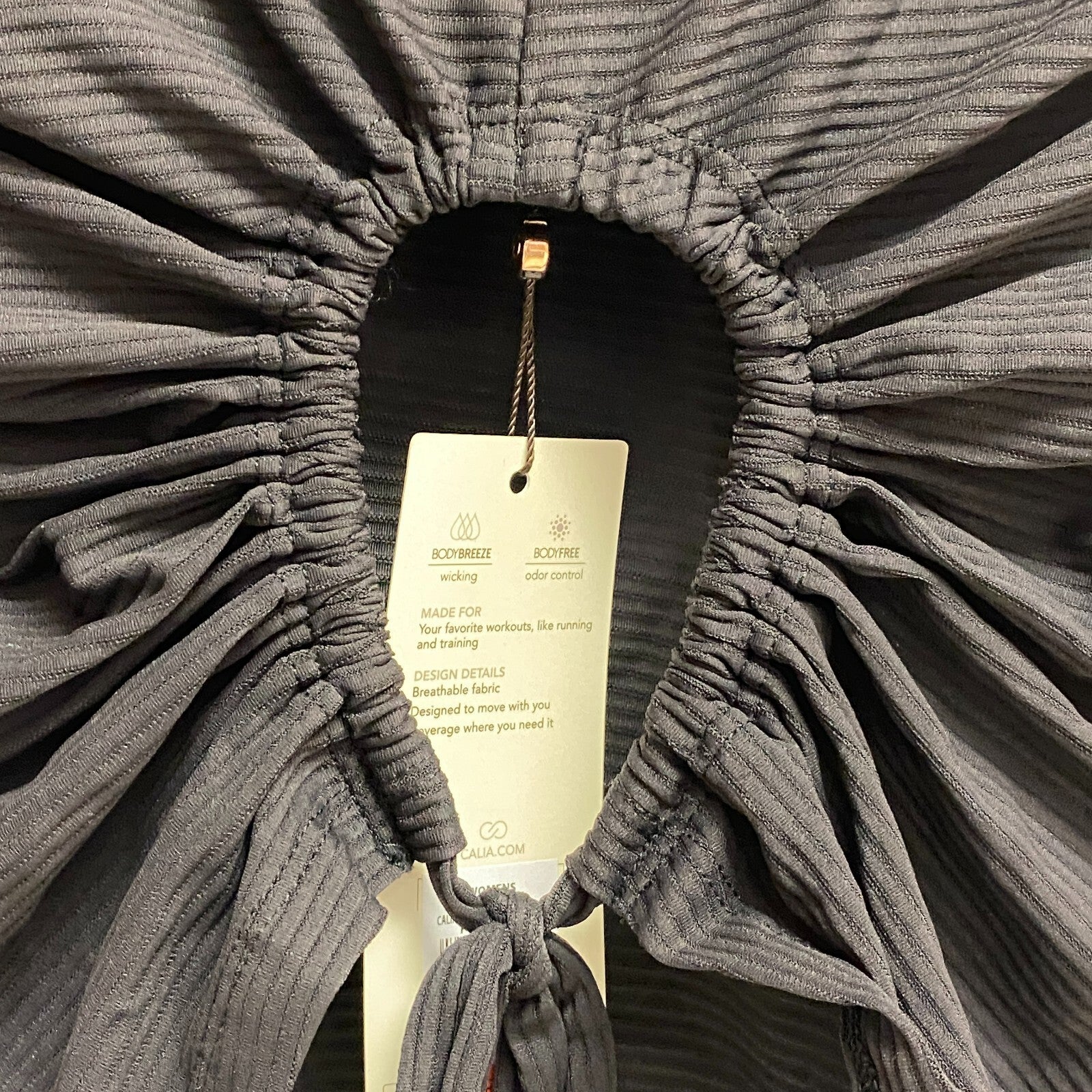 Calia Womens Open Back Strppy Tie Tee Pure Black Short Sleeve Solid WAX11274