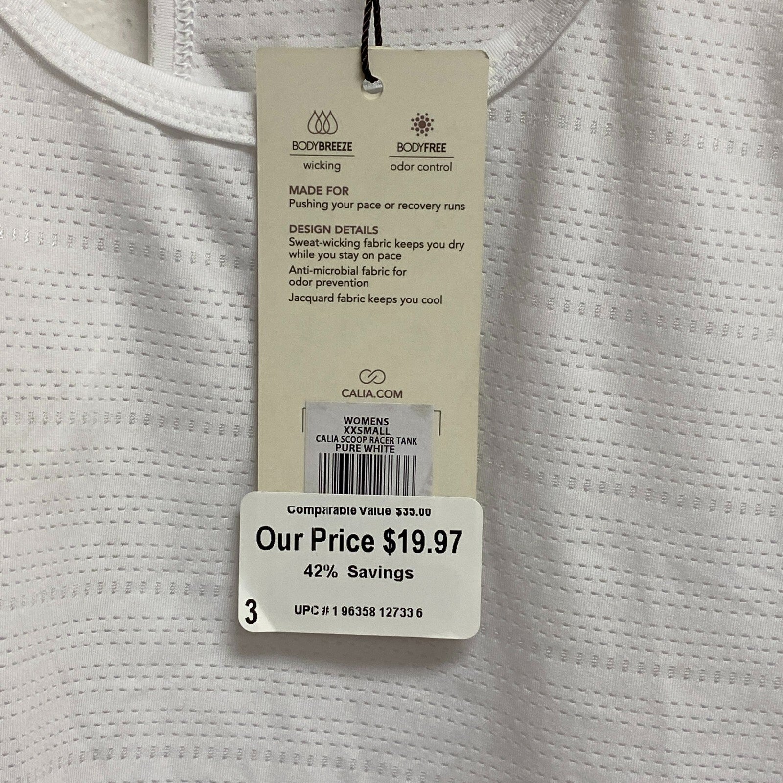 CALIA Women's Scoop Racer Tank Pure White Sleeveless Solid WAX11205XFS