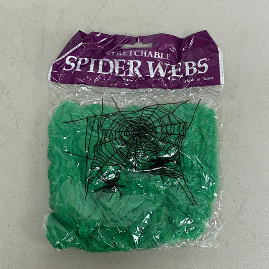 Stretchable Spider Web Decoration Green w/ black Spider Accents