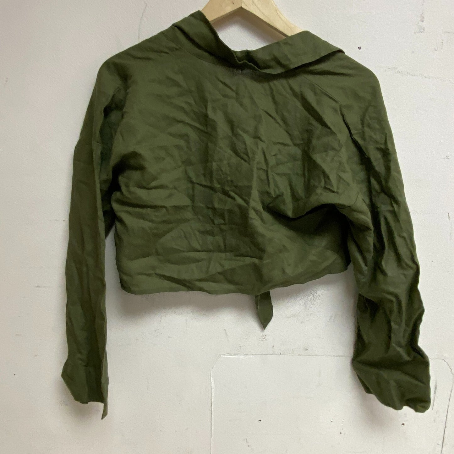 CALIA Women's Tie Front Long Sleeve Beach Shirt Dark Olive Cropped WSA23917