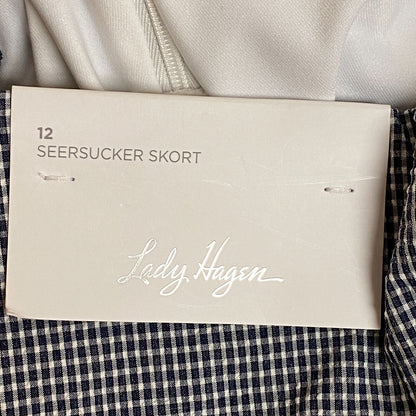 Lady Hagen Womens Skort Seersucker Built in Brief White Navy WGH17445 BRAND NEW