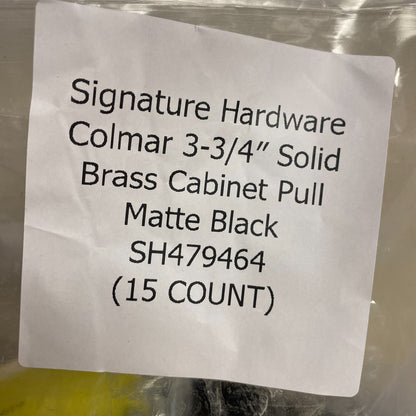 Signature Hardware Colmar 3‑3/4″ Solid Brass Cabinet Pull Matte Black (15 Count)