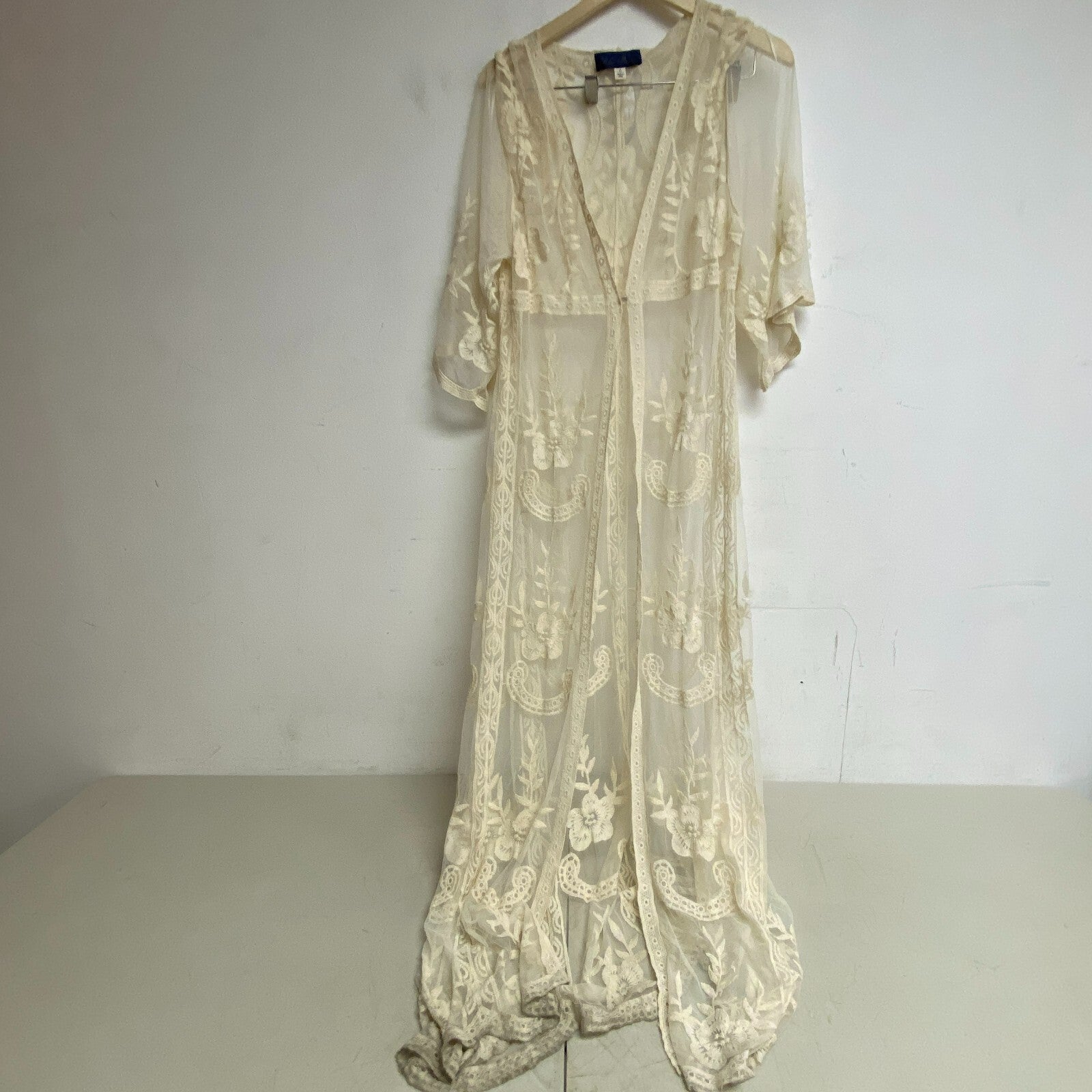 Blue Rain Womens Swim Coverup Creme Embroidered Floral Size Womens Large