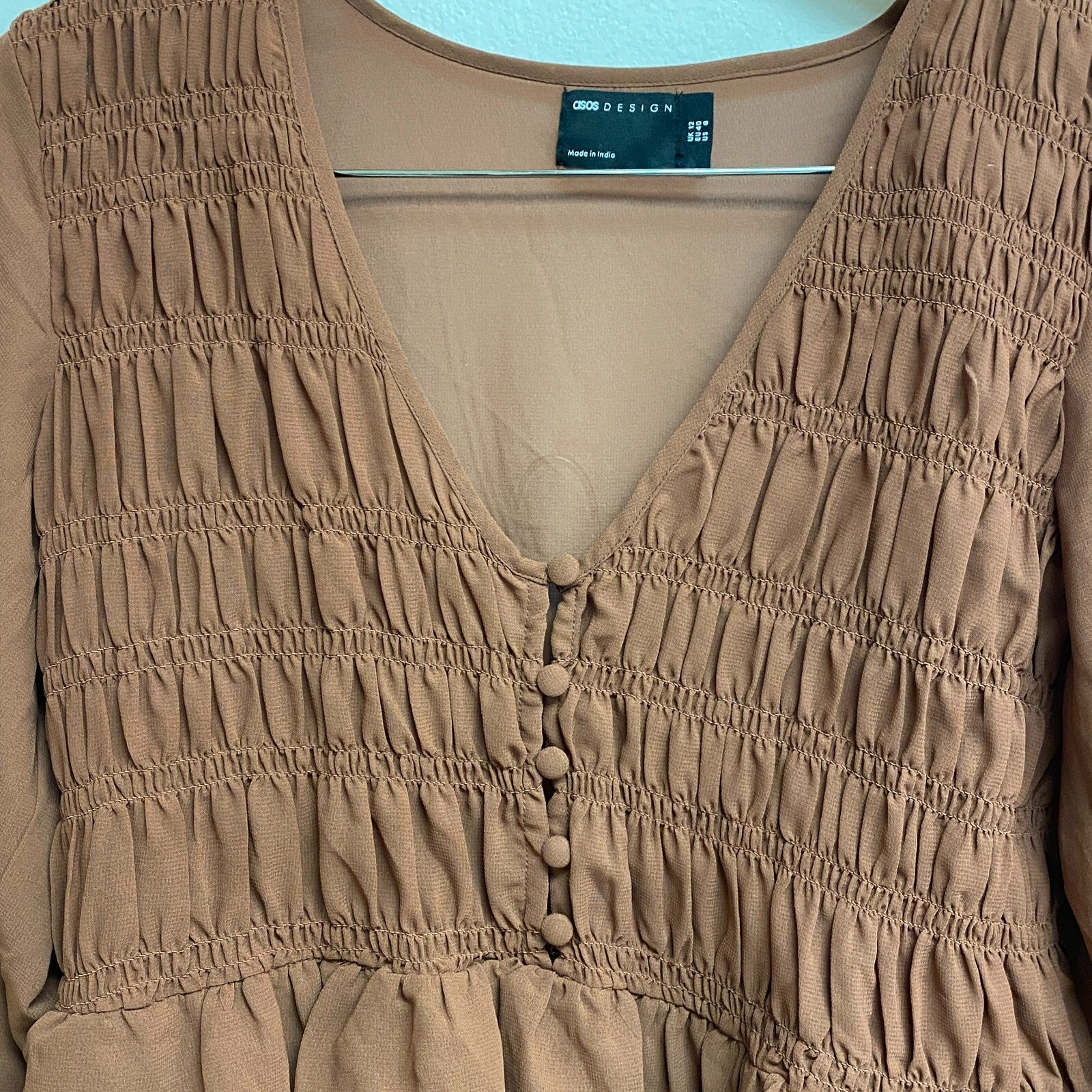 ASOS Design Pink Long Sleeve Ruffled Hem Long Dress Womens Size 8