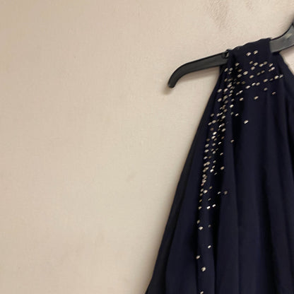 Dj-jaz 3/4 sleeve embellished sheath dress open slit sleeves Size 18 navy blue