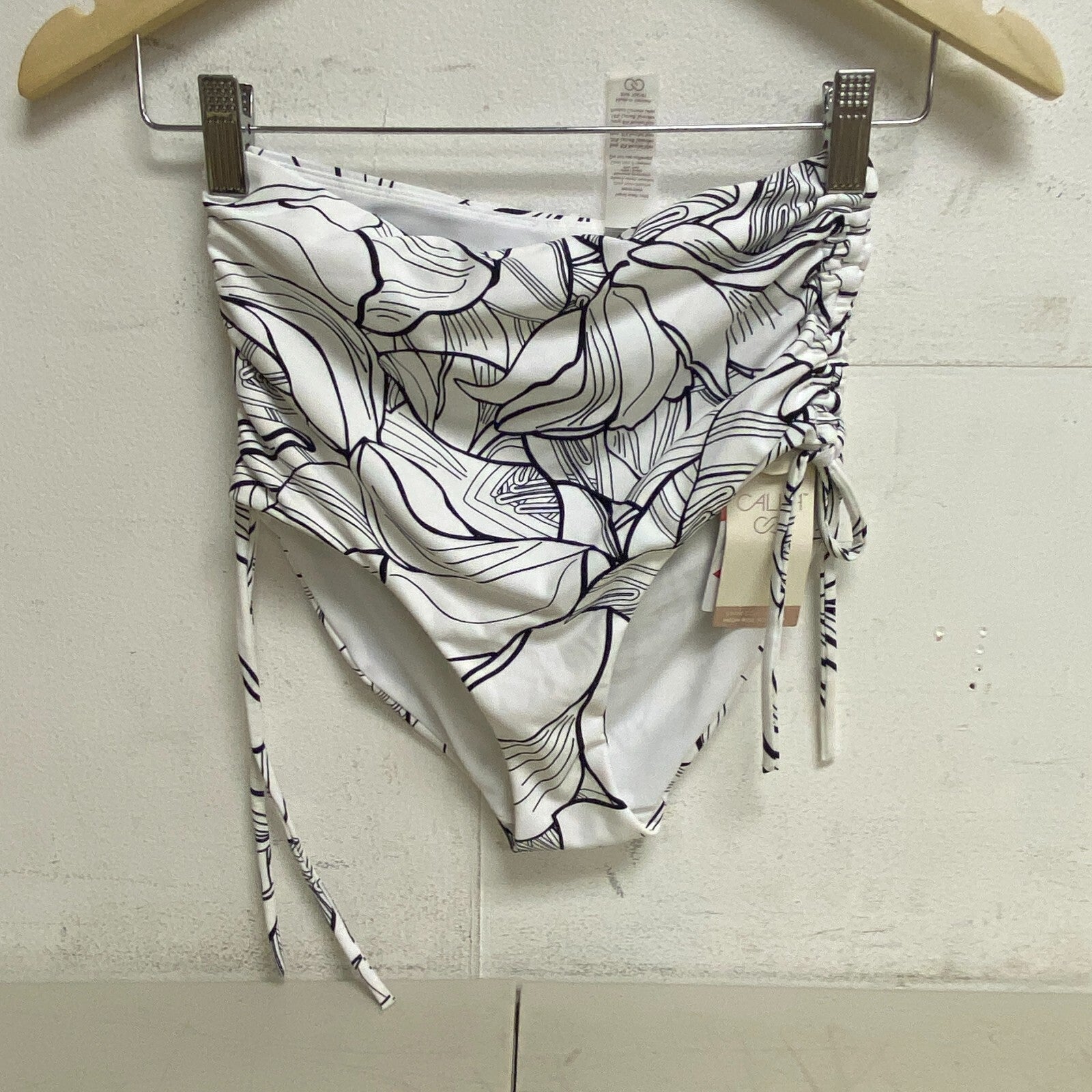 CALIA Women's Ruched Side Tie High Rise Bottom Pure White Multi WSA23410PRT