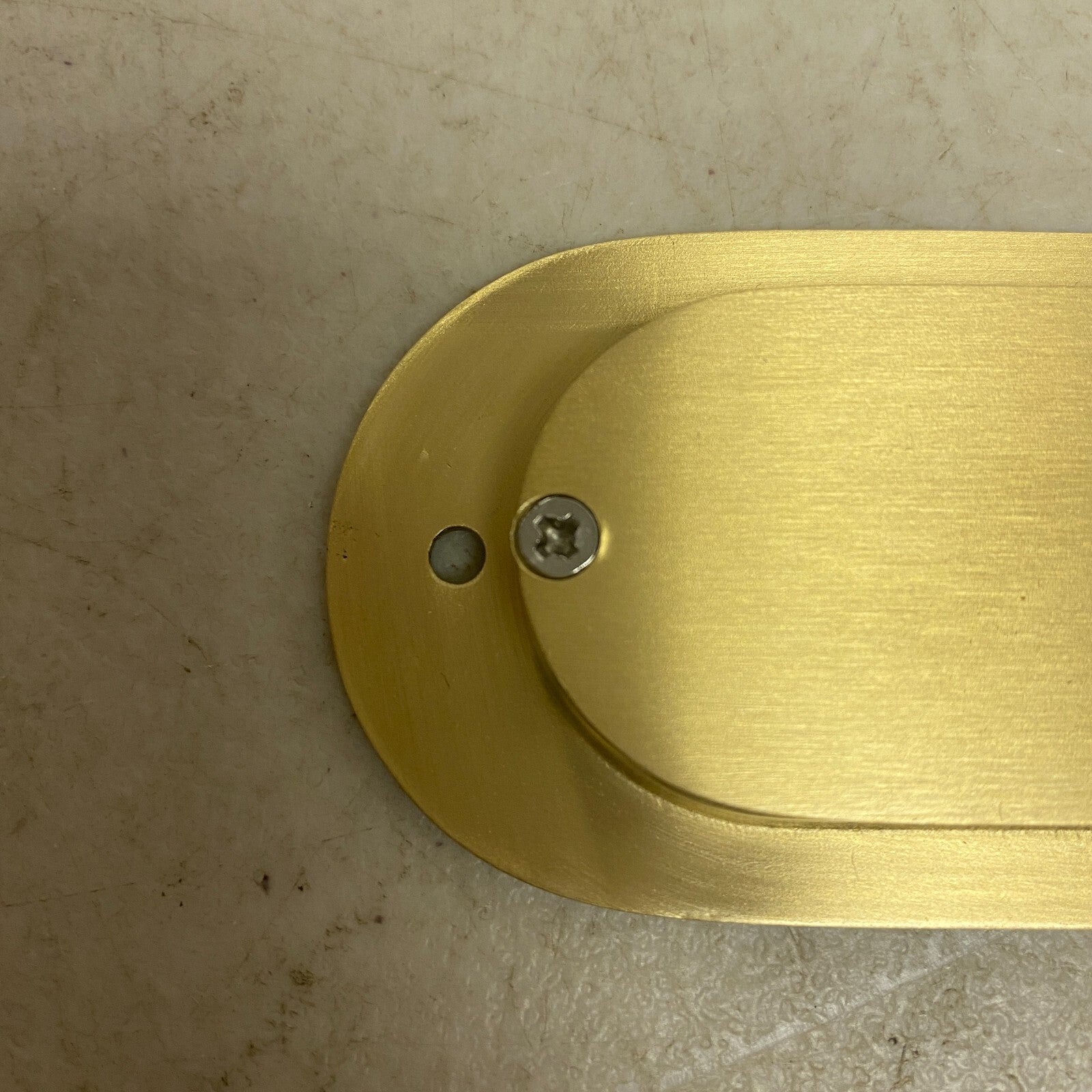 Signature Hardware 6''Elongated Oval Recessed Brass Pocket Door Pull-Satin Brass