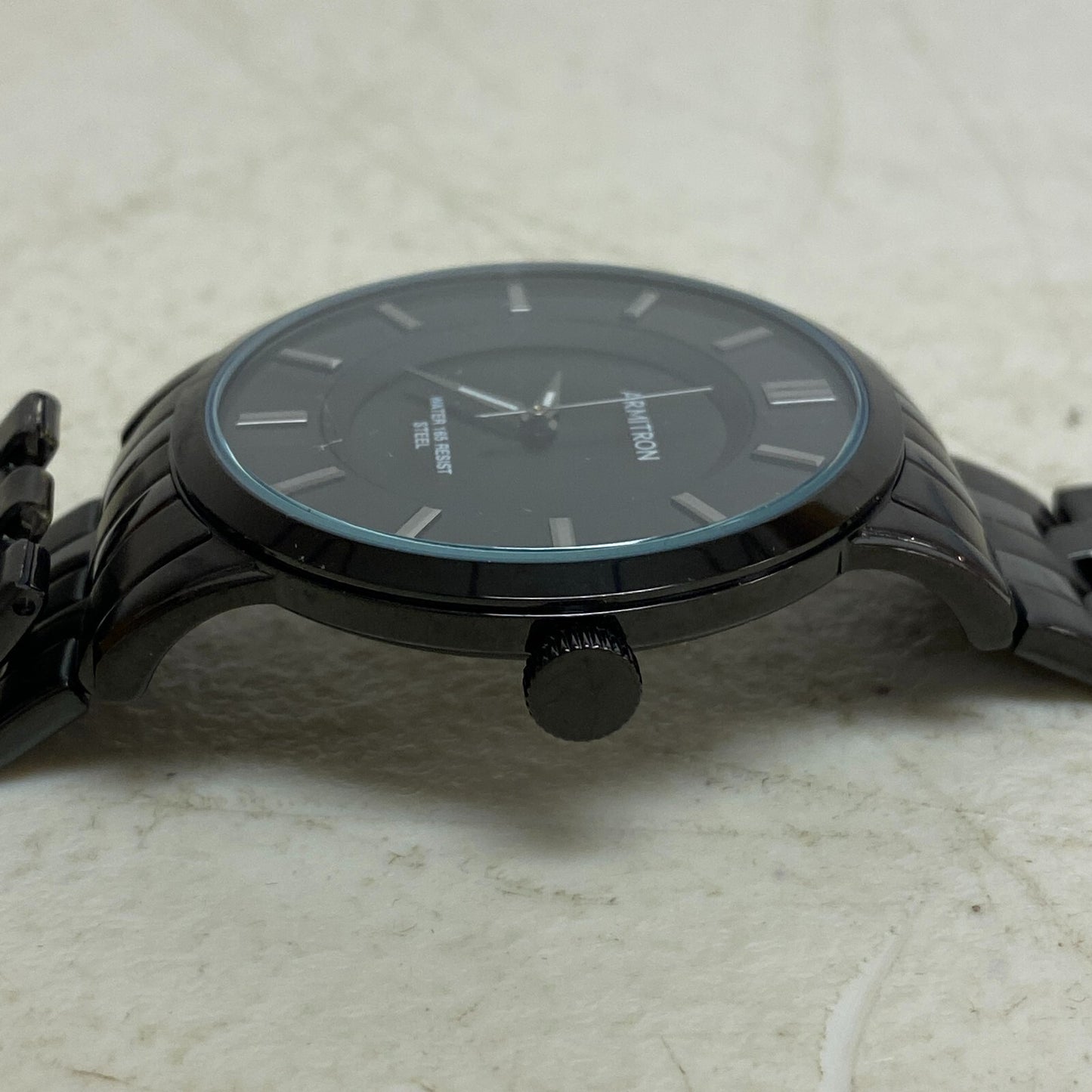 Armitron Steel Watch Men 42mm Black Round Dial 50M Stainless 6.5" 20/4962TI